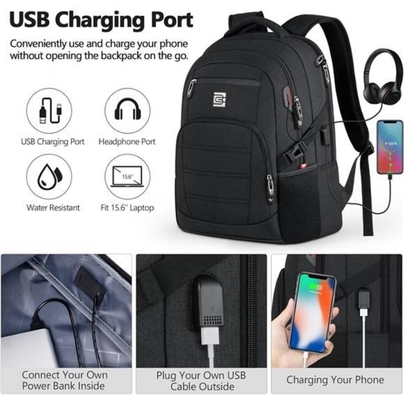 Travel Laptop Backpack, Business Water Resistant Laptop Backpack with USB Port - Picture 2 of 7